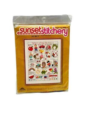 Sunset Stitchery My ABCs Sampler Sewing Kit Embroidery 16x20  Vintage New Sealed